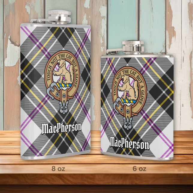 Clan MacPherson Crest over Dress Tartan Flask (Creator Uploaded)