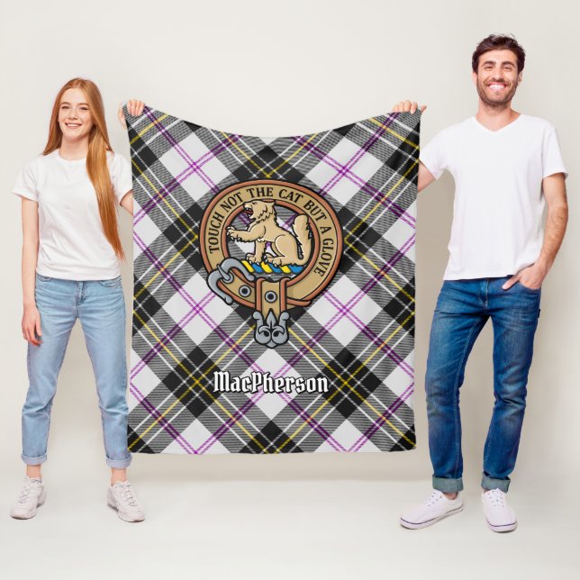 Clan MacPherson Crest over Dress Tartan Fleece Blanket (In Situ)