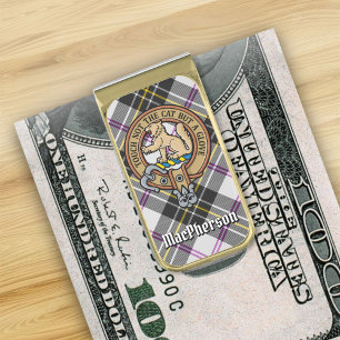 Clan MacPherson Crest over Dress Tartan Gold Finish Money Clip
