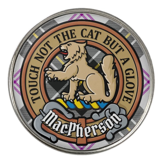 Clan MacPherson Crest over Dress Tartan Golf Ball Marker (Front)