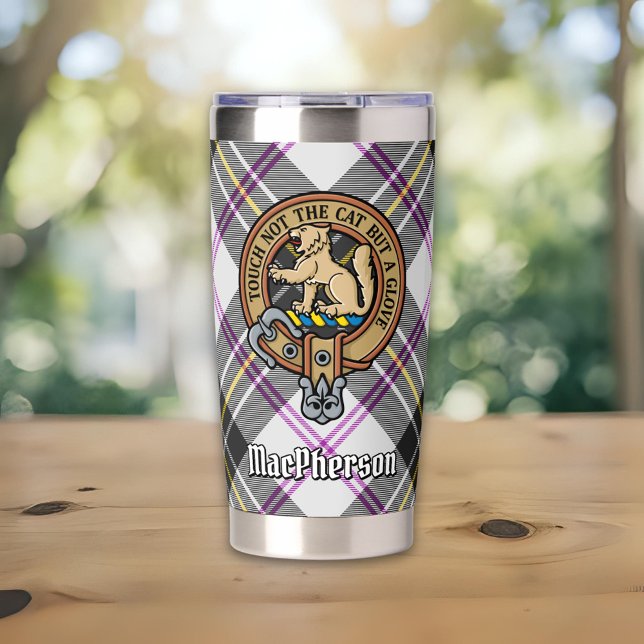 Clan MacPherson Crest over Dress Tartan Insulated Tumbler (Creator Uploaded)