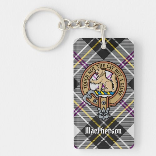 Clan MacPherson Crest over Dress Tartan Keychain