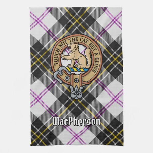 Clan MacPherson Crest over Dress Tartan Kitchen Towel