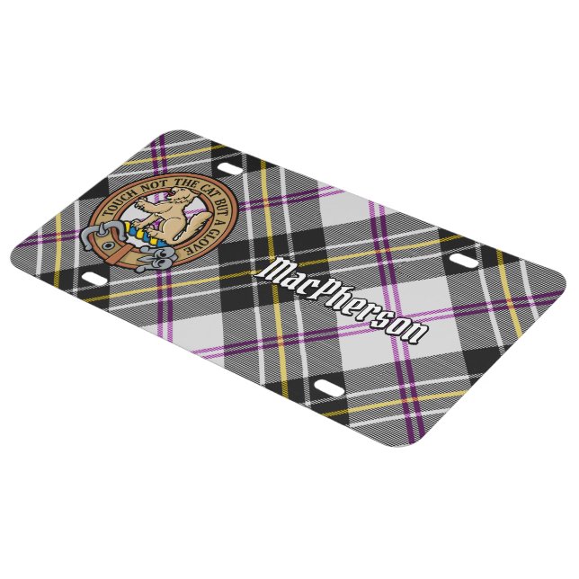 Clan MacPherson Crest over Dress Tartan License Plate (Side)