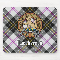 Clan MacPherson Crest over Dress Tartan Mouse Pad
