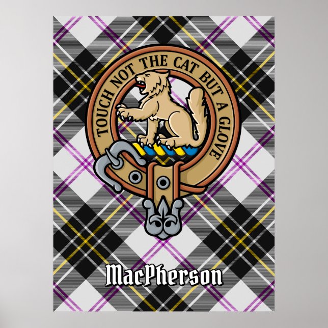 Clan MacPherson Crest over Dress Tartan Poster (Front)