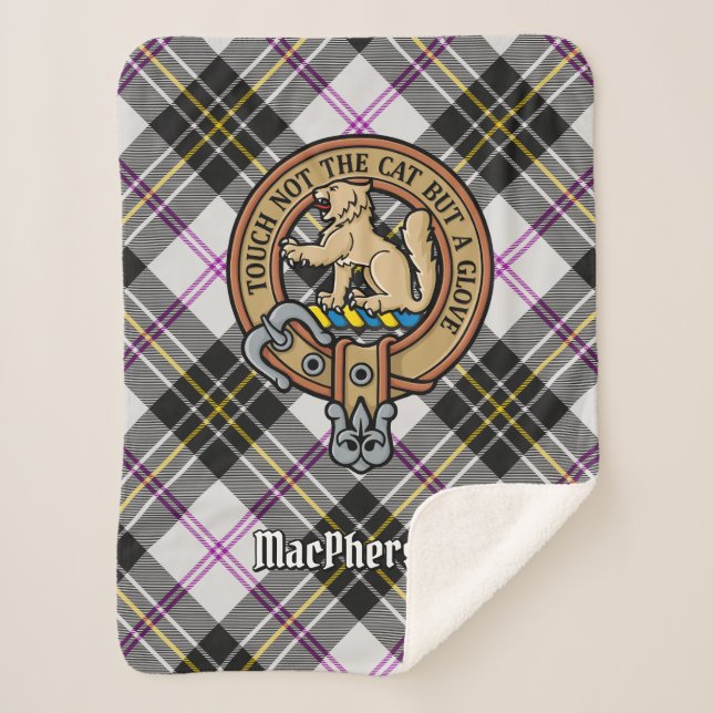 Clan MacPherson Crest over Dress Tartan Sherpa Blanket (Front)