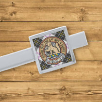 Clan MacPherson Crest over Dress Tartan Silver Finish Tie Bar
