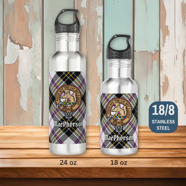 Clan MacPherson Crest over Dress Tartan Stainless Steel Water Bottle (Creator Uploaded)