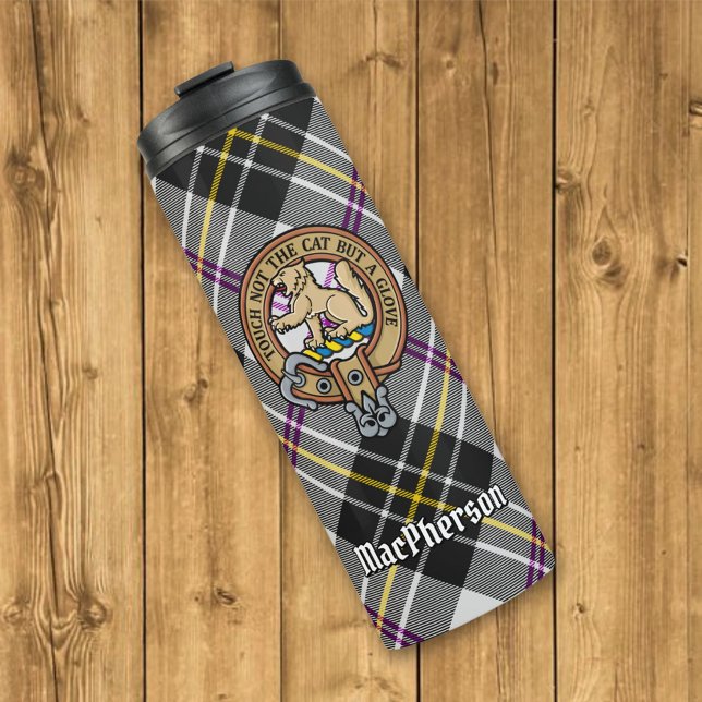 Clan MacPherson Crest over Dress Tartan Thermal Tumbler (Creator Uploaded)