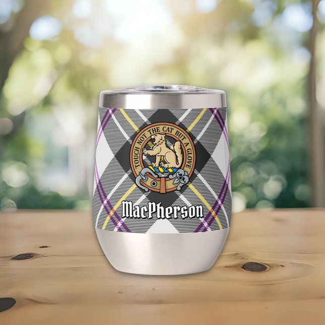 Clan MacPherson Crest over Dress Tartan Thermal Wine Tumbler (Creator Uploaded)