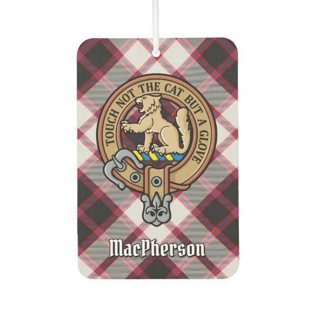 Clan MacPherson Crest over Hunting Tartan Air Freshener (Front)
