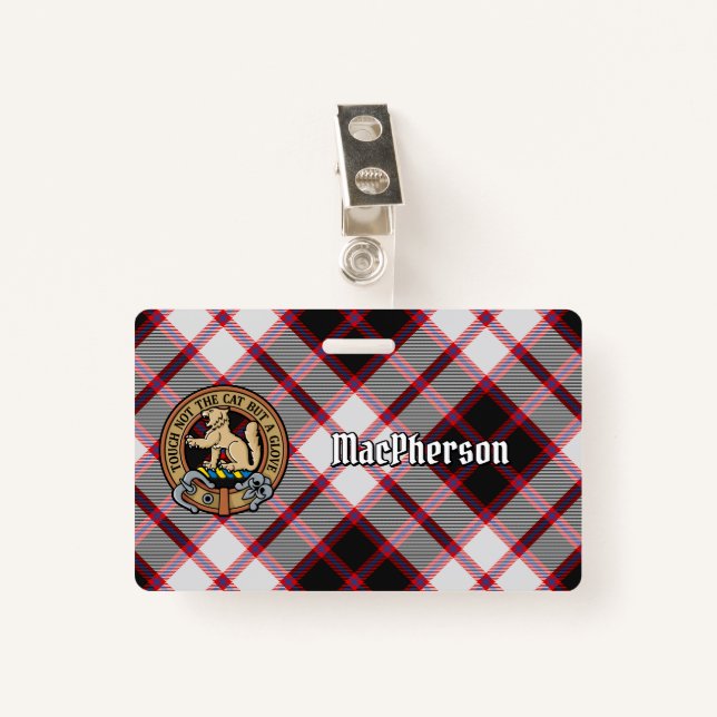 Clan MacPherson Crest over Hunting Tartan Badge (Front with Clip)