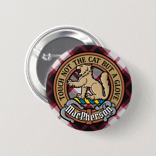 Clan MacPherson Crest over Hunting Tartan Button (Front & Back)