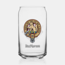 Clan MacPherson Crest over Hunting Tartan Can Glass