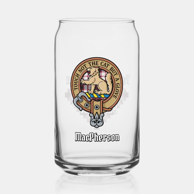 Clan MacPherson Crest over Hunting Tartan Can Glass (Front)