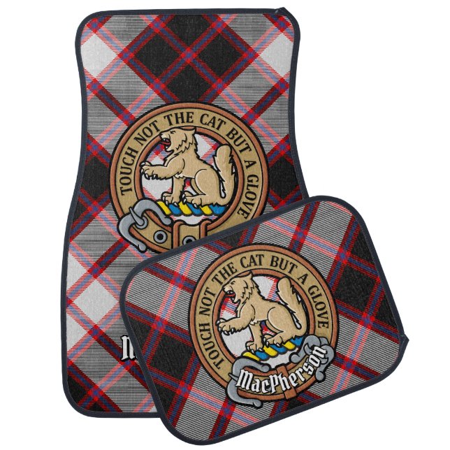 Clan MacPherson Crest over Hunting Tartan Car Floor Mat (Set)