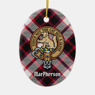 Clan MacPherson Crest over Hunting Tartan Ceramic Ornament