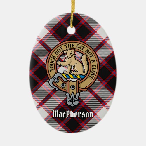 Clan MacPherson Crest over Hunting Tartan Ceramic Ornament
