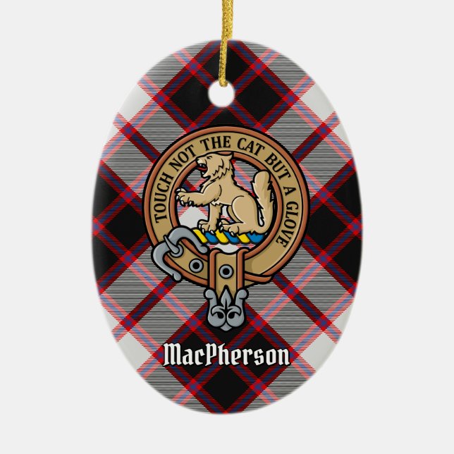 Clan MacPherson Crest over Hunting Tartan Ceramic Ornament (Front)