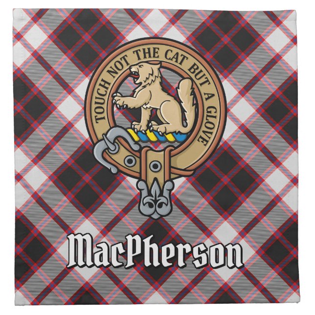 Clan MacPherson Crest over Hunting Tartan Cloth Napkin (Front)