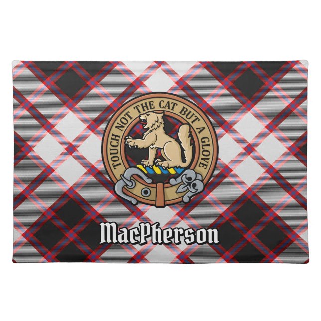 Clan MacPherson Crest over Hunting Tartan Cloth Placemat (Front)