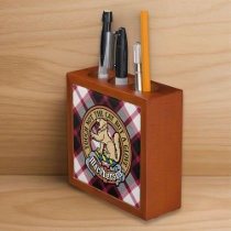 Clan MacPherson Crest over Hunting Tartan Desk Organizer