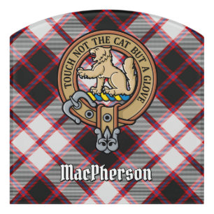 Clan MacPherson Crest over Hunting Tartan Door Sign