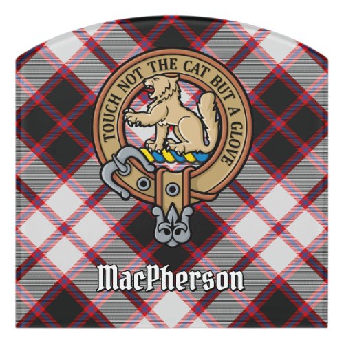 Clan MacPherson Crest over Hunting Tartan Door Sign