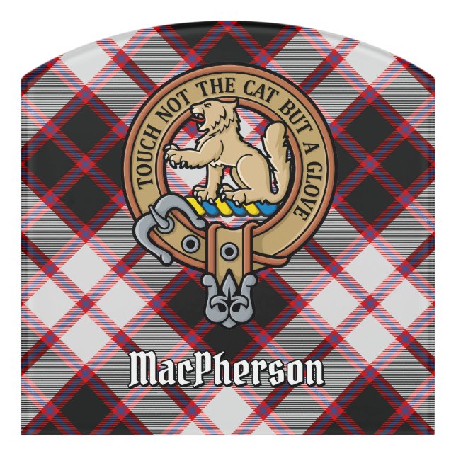 Clan MacPherson Crest over Hunting Tartan Door Sign (Contour Front)