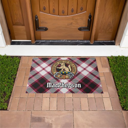 Clan MacPherson Crest over Hunting Tartan Doormat