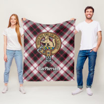 Clan MacPherson Crest over Hunting Tartan Fleece Blanket