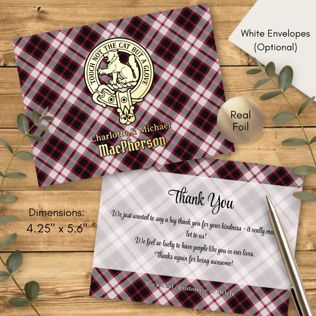 Clan MacPherson Crest over Hunting Tartan Foil Invitation Postcard (Creator Uploaded)