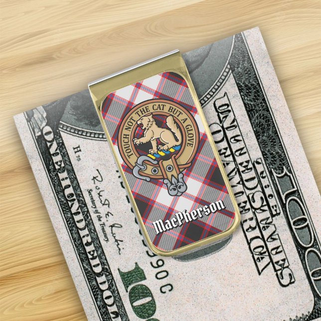 Clan MacPherson Crest over Hunting Tartan Gold Finish Money Clip (Creator Uploaded)