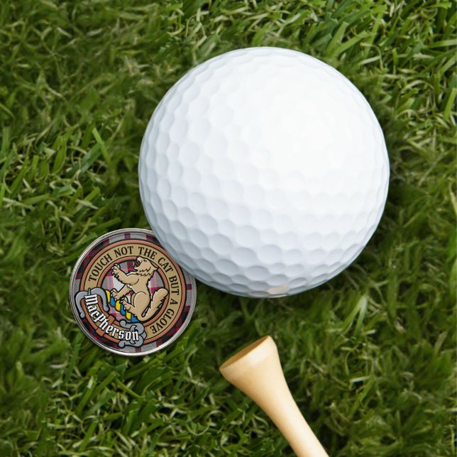 Clan MacPherson Crest over Hunting Tartan Golf Ball Marker (Creator Uploaded)