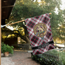 Clan MacPherson Crest over Hunting Tartan House Flag