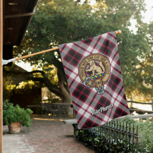 Clan MacPherson Crest over Hunting Tartan House Flag