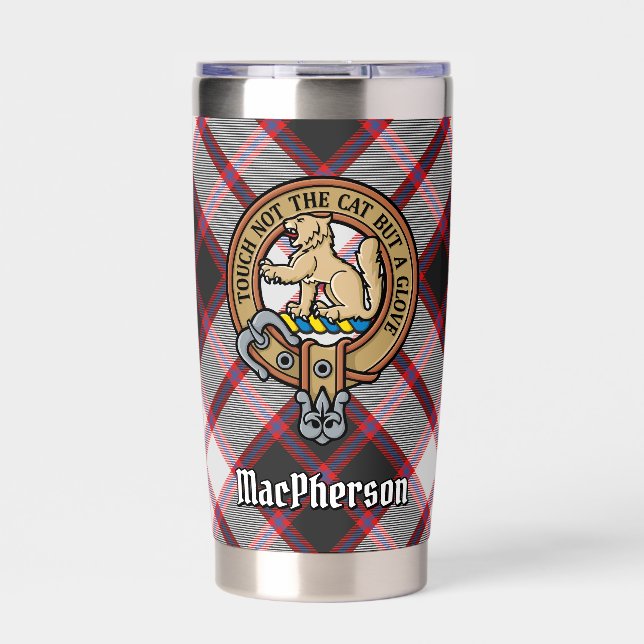 Clan MacPherson Crest over Hunting Tartan Insulated Tumbler (Front)