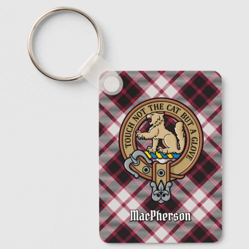 Clan MacPherson Crest over Hunting Tartan Keychain