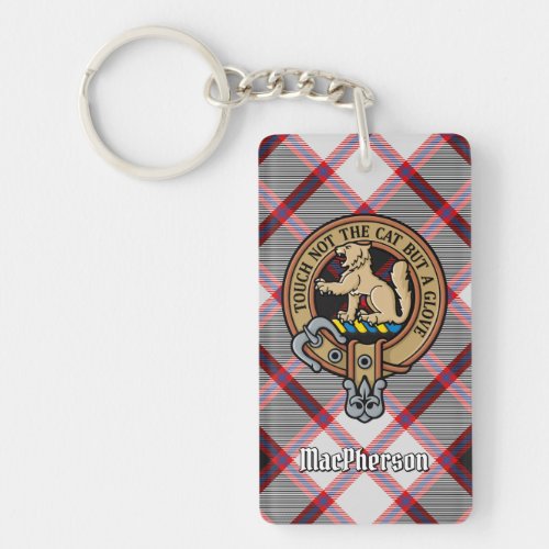 Clan MacPherson Crest over Hunting Tartan Keychain