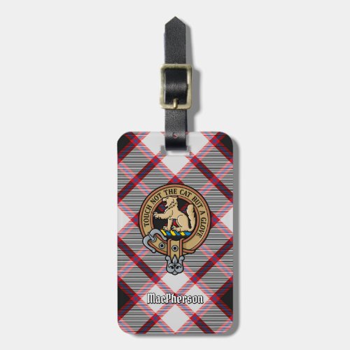 Clan MacPherson Crest over Hunting Tartan Luggage Tag