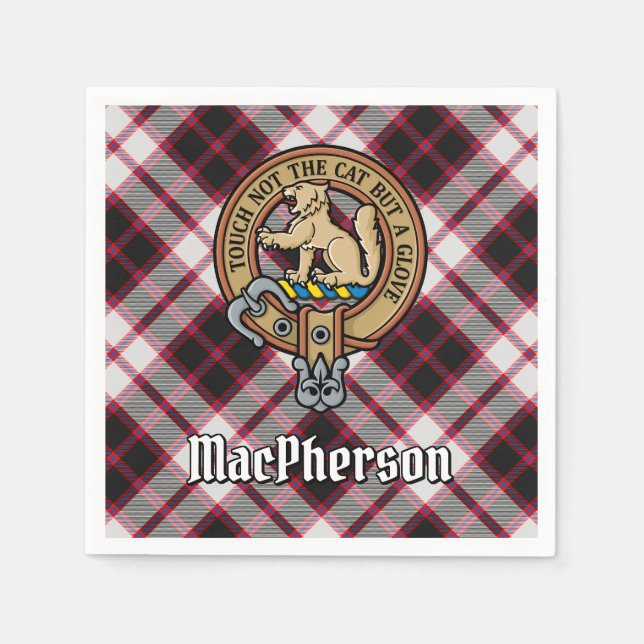 Clan MacPherson Crest over Hunting Tartan Napkins (Front)