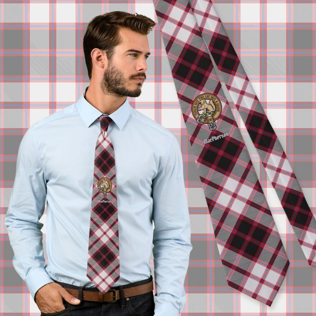 Clan MacPherson Crest over Hunting Tartan Neck Tie (Creator Uploaded)