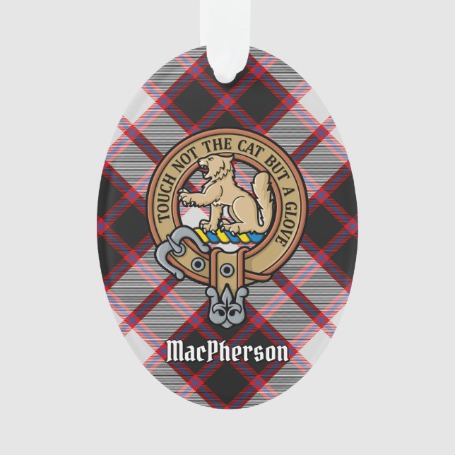 Clan MacPherson Crest over Hunting Tartan Ornament (Front)