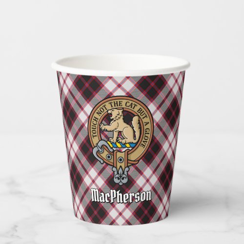 Clan MacPherson Crest over Hunting Tartan Paper Cups