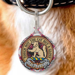 Clan MacPherson Crest over Hunting Tartan Pet ID Tag
