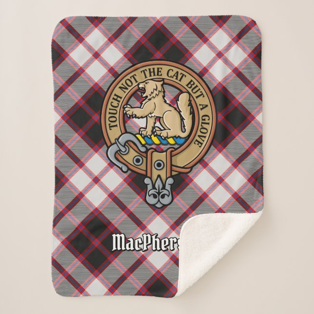 Clan MacPherson Crest over Hunting Tartan Sherpa Blanket (Front)