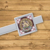 Clan MacPherson Crest over Hunting Tartan Silver Finish Tie Bar