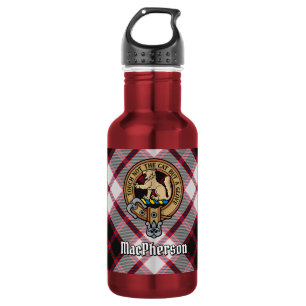 Clan MacPherson Crest over Hunting Tartan Stainless Steel Water Bottle
