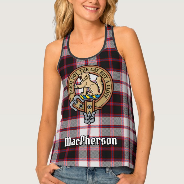 Clan MacPherson Crest over Hunting Tartan Tank Top (Front)